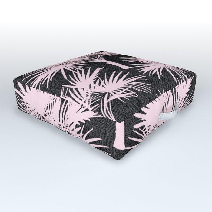Retro Pink Palm Trees on Charcoal Outdoor Floor Cushion