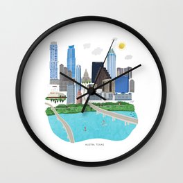 Austin Skyline Illustration Wall Clock