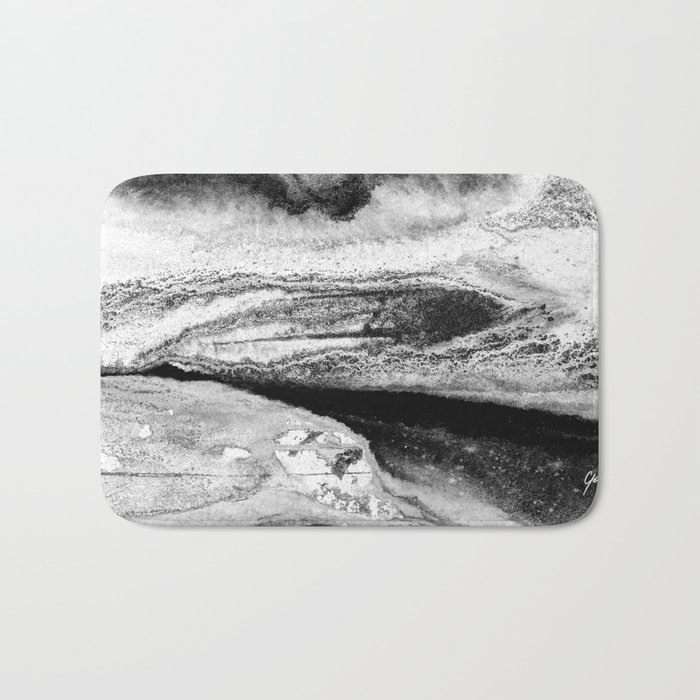 Mountain River Black And White Abstract Landscape Painting Bath Mat
