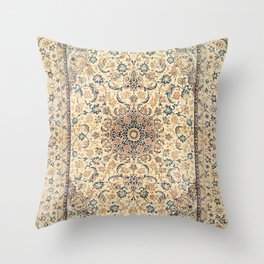 Persia Isfahan Old Century Authentic Colorful Light Yellow Dusty Blue Vintage Rug Pattern Throw Pillow