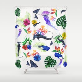 tropical shark pattern Shower Curtain