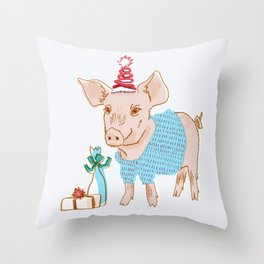 Holiday Party Pig Throw Pillow