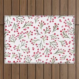 Watercolor winter flowers - red and green Outdoor Rug
