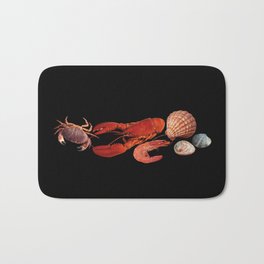 Seafood shell scallop lobster shrimps black Bath Mat | Clams, Scallop, Design, Food, Tigerprawns, Mussel, Ocean, Seafood, Clam, Shell 