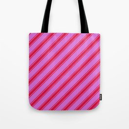 [ Thumbnail: Orchid & Crimson Colored Lined Pattern Tote Bag ]