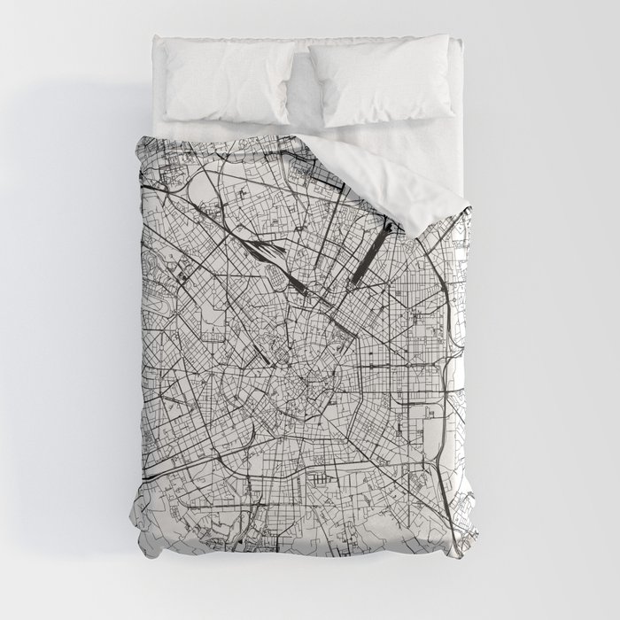 Milan White Map Duvet Cover