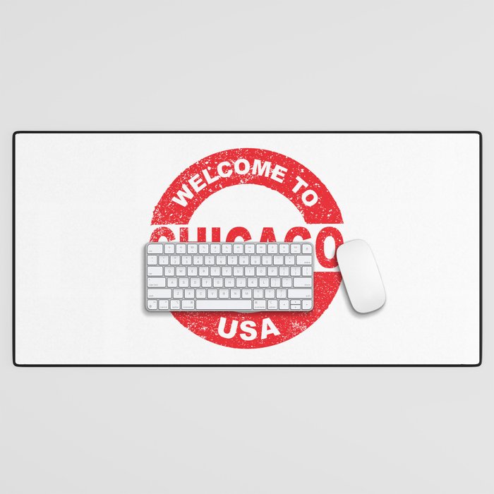 Rubber Ink Stamp Welcome To Chicago USA Desk Mat