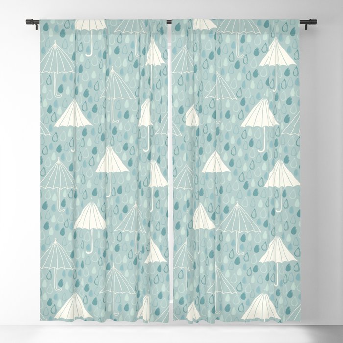 Rainy day - umbrellas and rain Blackout Curtain