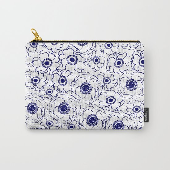 Painterly flowers indigo blue bright minimal modern painting gender neutral abstract art dorm room Carry-All Pouch
