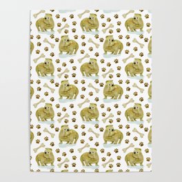 digital pattern with bulldogs, footprints and bones Poster