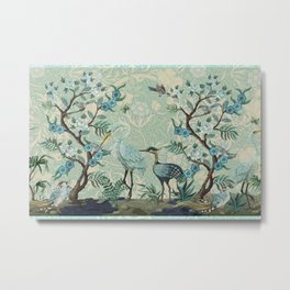 The Chinoiserie Panel Metal Print | Morrisprint, Birdpattern, Stork, Ibis, Crane, Willowware, Seaweed, Retro, Birdprint, Birds 