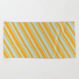 [ Thumbnail: Orange & Light Blue Colored Lines Pattern Beach Towel ]