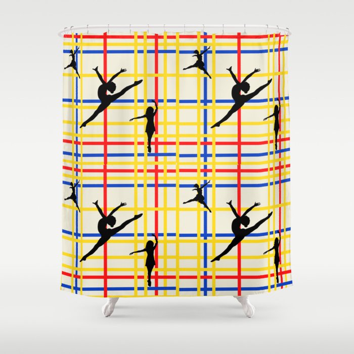 Dancing like Piet Mondrian - New York City I. Red, yellow, and Blue lines on the light yellow background Shower Curtain