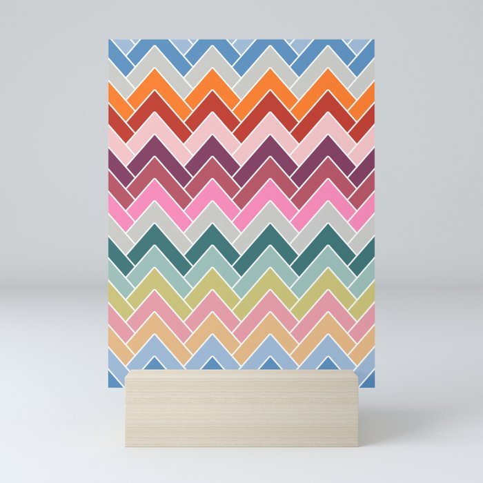 Zigzag Retro Colorful Chevron Pattern Mini Art Print