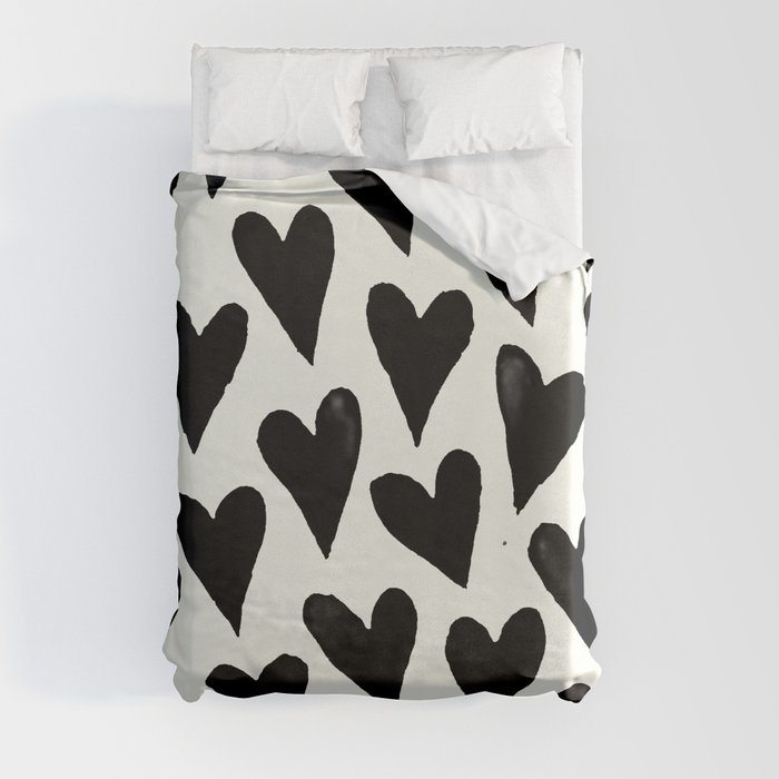 Black And White Monochrome Hearts Pattern Duvet Cover