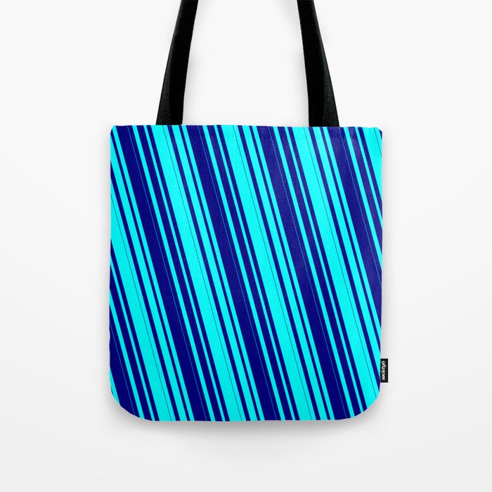 Cyan & Blue Colored Lined Pattern Tote Bag