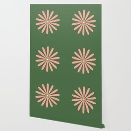 Big Daisy Retro Minimalism in Blush and Green Wallpaper