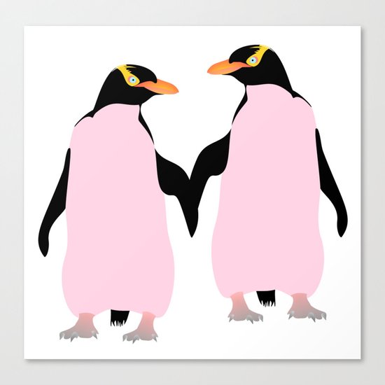 Gay Pride Lesbian Penguins Holding Hands Canvas Print