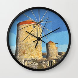 Brown Windmill Near Body Of Water During Daytime Wall Clock
