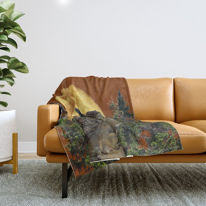 BROWN WILDERNESS OWL WITH FULL MOON & TREES Throw Blanket