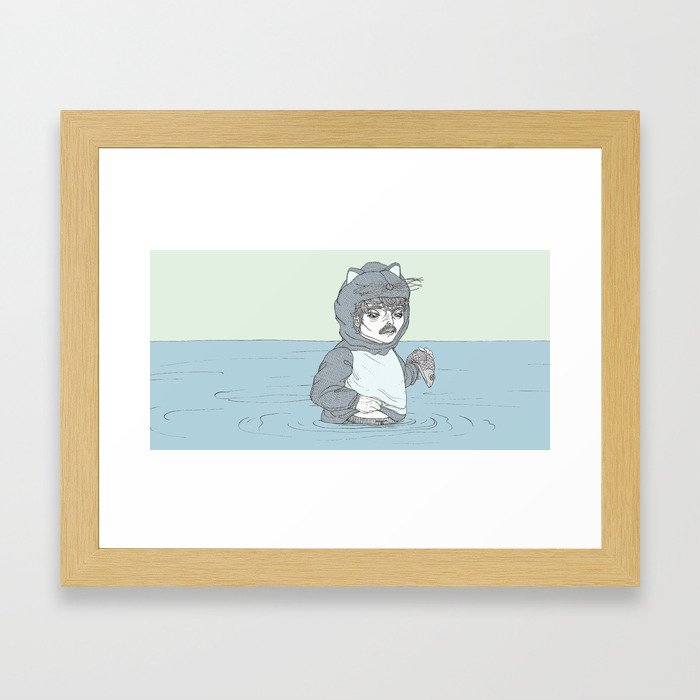 Furry Fishing Framed Art Print