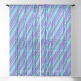 [ Thumbnail: Turquoise & Slate Blue Colored Stripes/Lines Pattern Sheer Curtain ]
