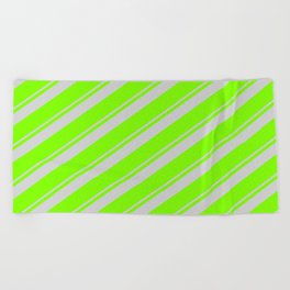 [ Thumbnail: Light Gray and Chartreuse Colored Striped/Lined Pattern Beach Towel ]