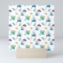 Cute flora and cloud  Mini Art Print