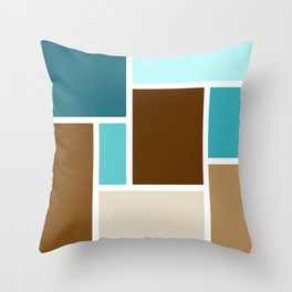 Mid Century Modern Color Blocks // Caribbean Blue, Ocean Blue, Dark Brown, Coffee Brown, Khaki Throw Pillow