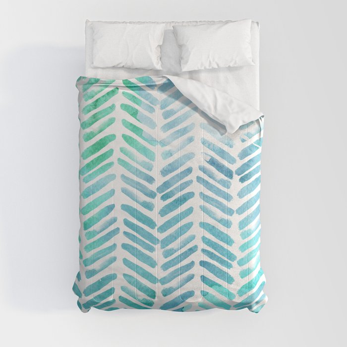 Handpainted Chevron pattern - light green and aqua - stripes Comforter