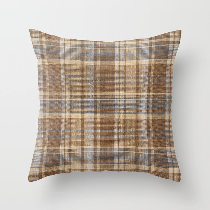 Beige Brown Tartan Plaid Pattern Throw Pillow
