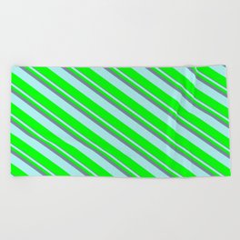 [ Thumbnail: Light Slate Gray, Turquoise & Lime Colored Striped Pattern Beach Towel ]