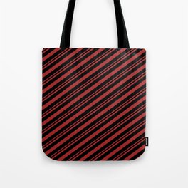 [ Thumbnail: Brown & Black Colored Lines Pattern Tote Bag ]