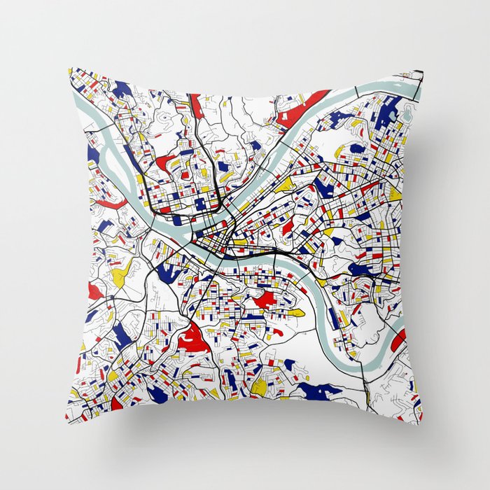 Pittsburgh City Map of the United States - Mondrian Throw Pillow