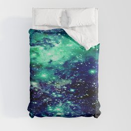Fox Fur Nebula Galaxy Teal Midnight Blue Duvet Cover