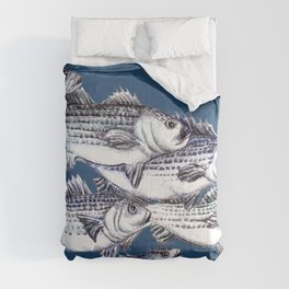 Striped Bass Fish in Marine Blue Comforter