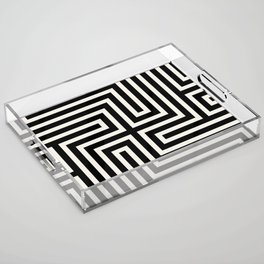 Geometric Mid Century Modern Maze - Black & White Acrylic Tray