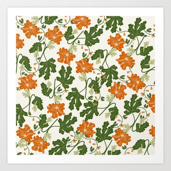 Orange Vintage Flower Pattern Art Print