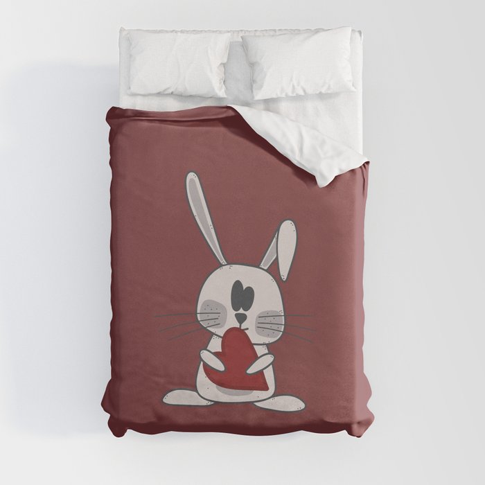 Cute bunny holding red heart Duvet Cover