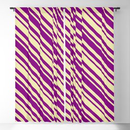 [ Thumbnail: Pale Goldenrod and Purple Colored Lined Pattern Blackout Curtain ]