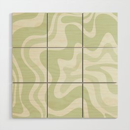 Retro Liquid Swirl Abstract Pattern in Pale Sage Green Wood Wall Art