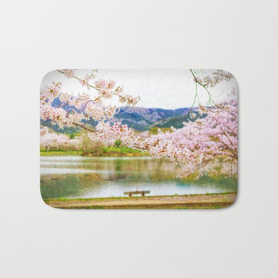 Beautiful cherry blossom and pond 2 Bath Mat