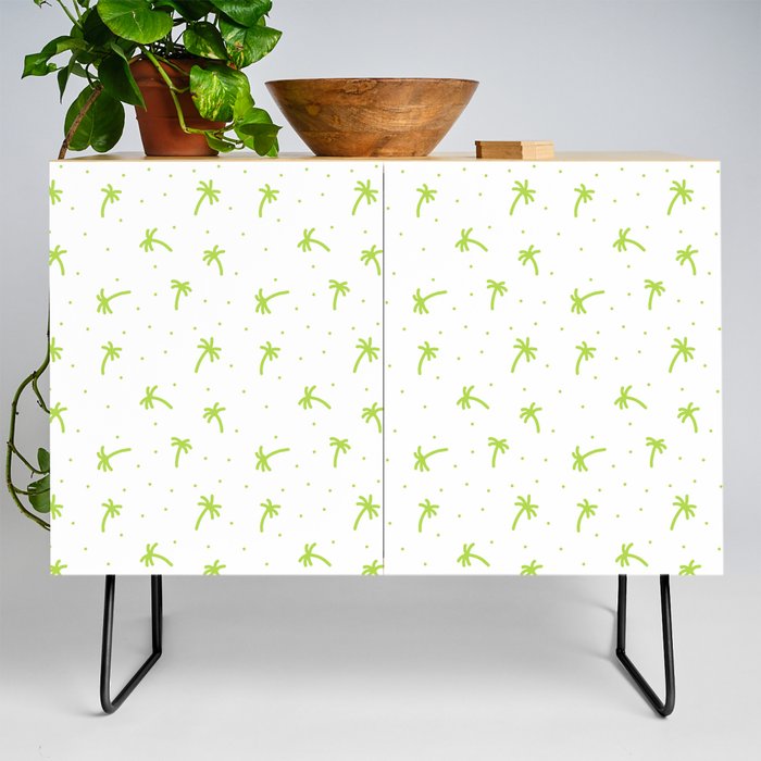 Apple Green Doodle Palm Tree Pattern Credenza