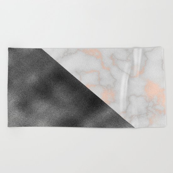 Rose gold marble and gunmetal grey storm Beach Towel