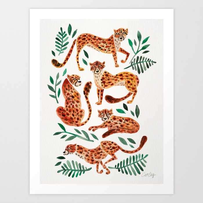 Cheetah Collection – Orange & Green Palette Art Print