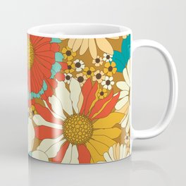 Red, Orange, Turquoise & Brown Retro Floral Pattern Mug