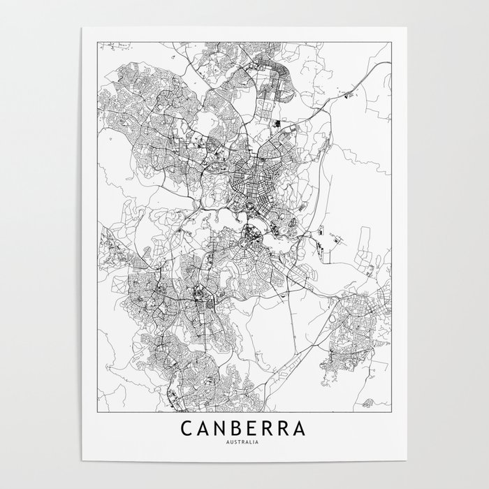 Canberra White Map Poster