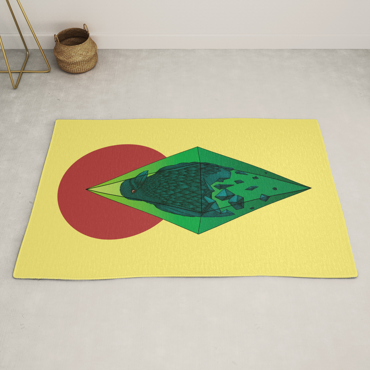Geometric Crow In A Diamond Tattoo Style Color Version Rug By Beatrizxe Society6