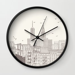 New York Illustration Simple Minimalist Wall Clock | Lines, Minimalist, Drawing, Simple, Skyscrapers, Adventure, Digital, Cityscape, Travel, City 