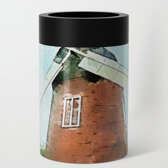 Watercolor Windmill Digital Art Painting Can Cooler